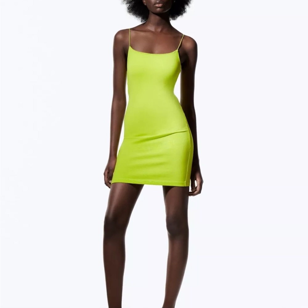 Zara Neon Yellow Spaghetti Strap Dress
